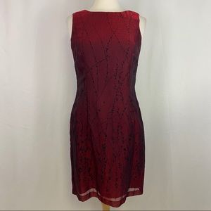 Vintage YL Red Dress Sleeveless Black Embroidery